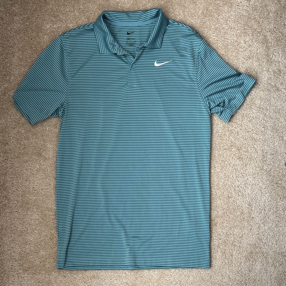 Nike Men's Teal Striped Polo Shirt